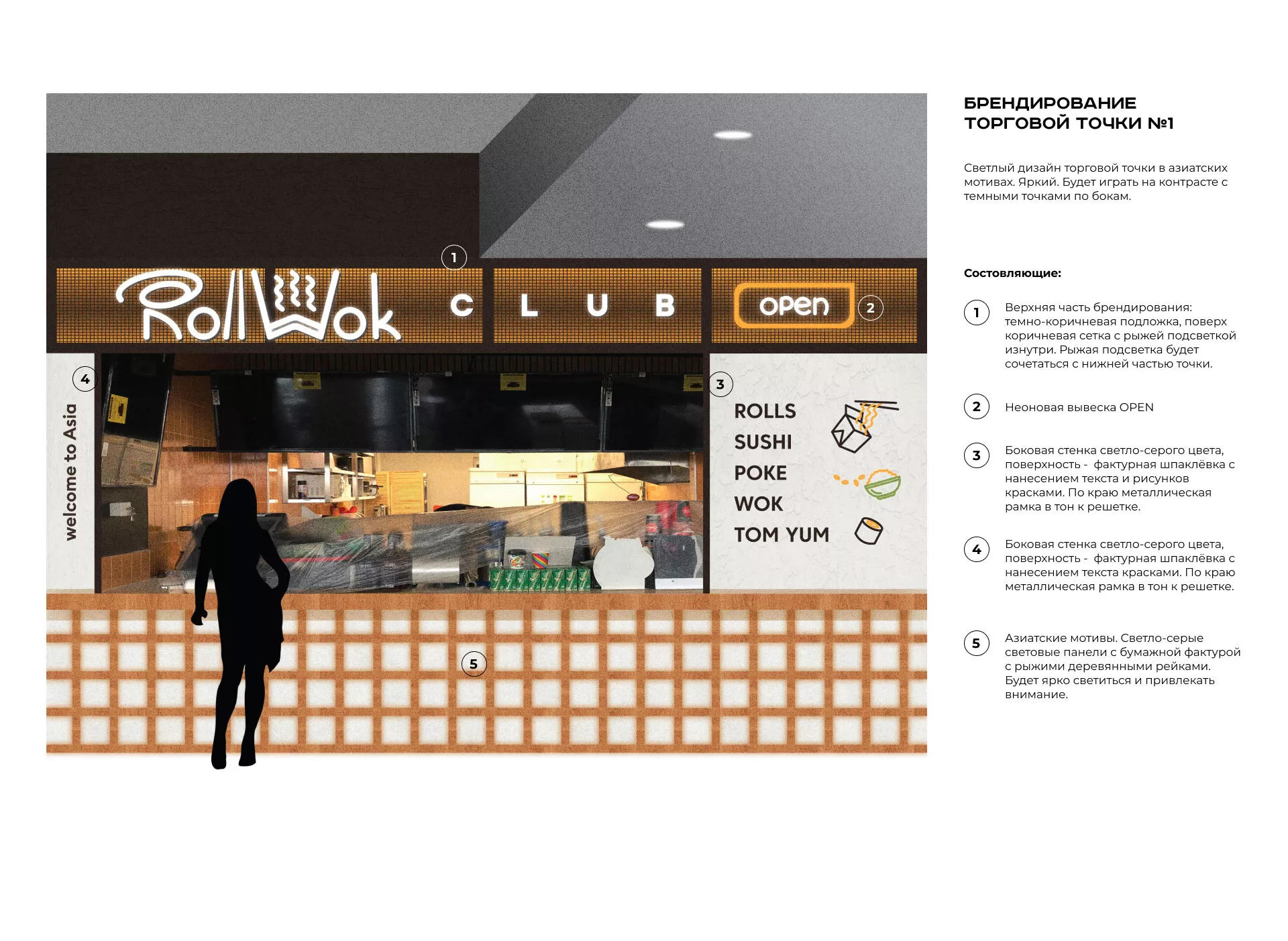 Брендирование торговых точек суши-бара «Roll Wok Club» в Хабаровске